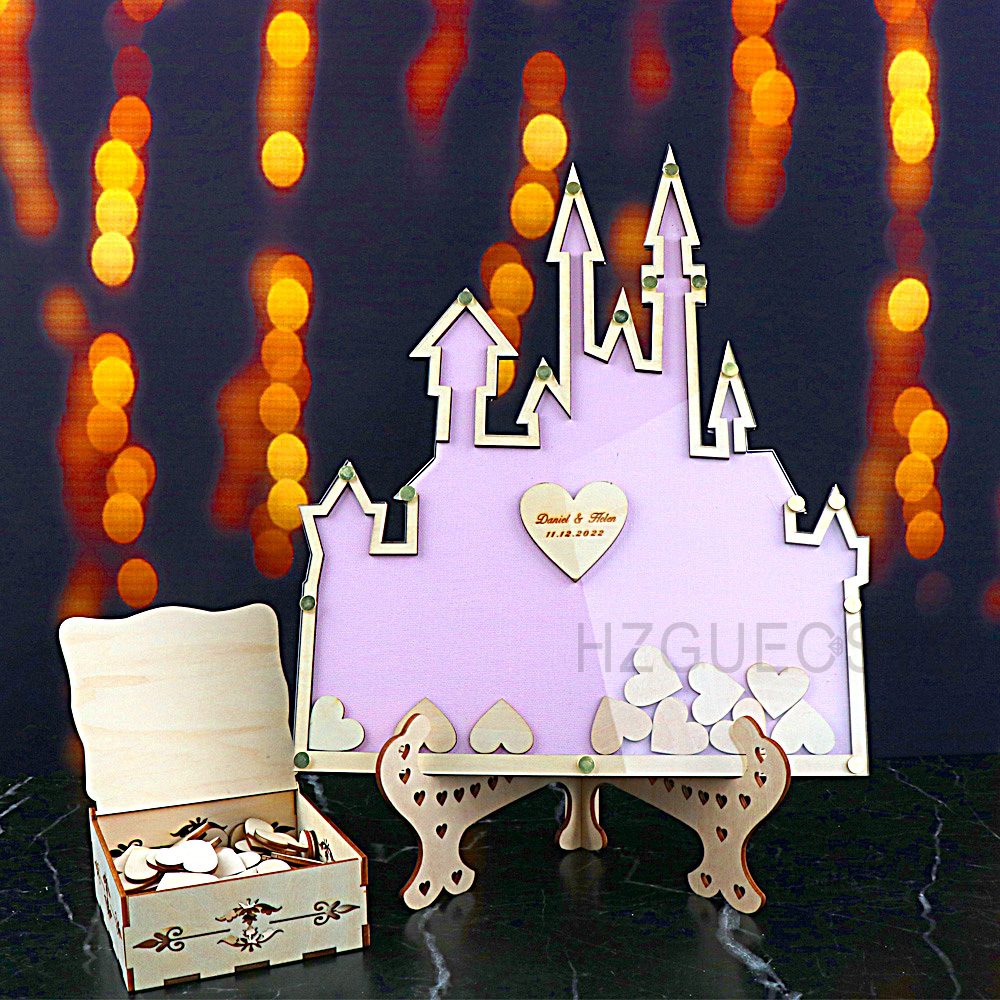 Wedding Favor Box - Personalizado Castelo Acrílico Guest Book, Wedding